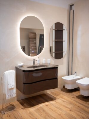 Mobile bagno sospeso BOG con lavabo in vetro integrato - Specchio LED | Arredo bagno moderno